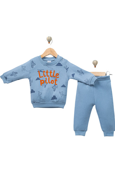 NİKUBY BABY Baby Boy Seasonal 2-Piece Set Airplane Patterned Long Sleeve Cott...