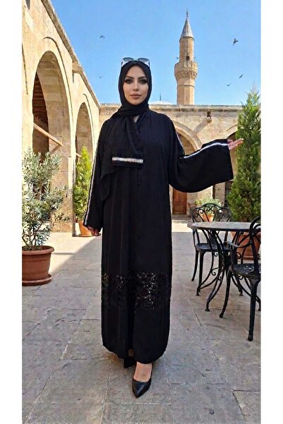 MYMİSİY ÖZEL TASARIM ABAYA FERACE PUL PAYETLİ STANDART BEDEN (40-46)
