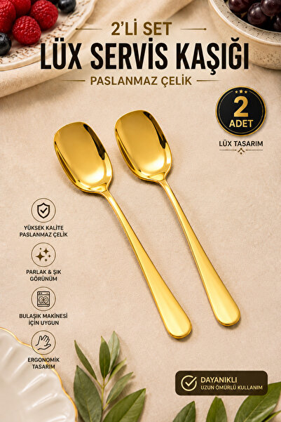 Ercazzo Set of 2 Gold Serving Spoons 21 cm Stainless Steel Luxury Presentatio...