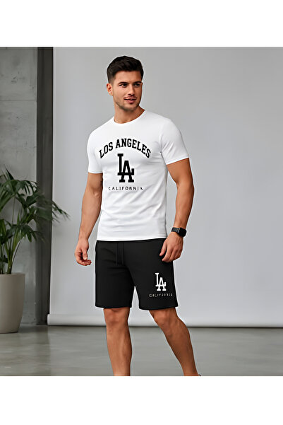 EFFRENATU Men's Sleeve Print Detailed Adult Shorts Set