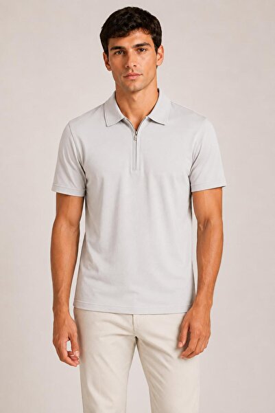 ALEXANDERGARDI Ultra Soft Textured Short Sleeve Zippered Polo Collar T-Shirt