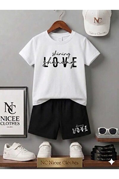Leto Lykia Summer Children's T-Shirt Shorts Unisex (Black Love Printed)