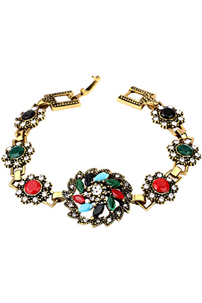 VeeShop Bratara vintage cu floare mare centrala tip spirala si flori mici pe ...