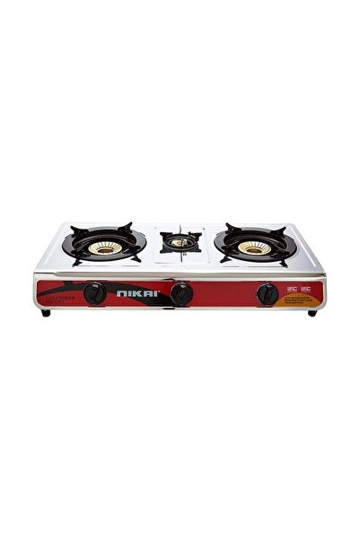 Nikai Triple Gas Burner Cooktop with Auto Ignition, Flame Failure Device, Rou...