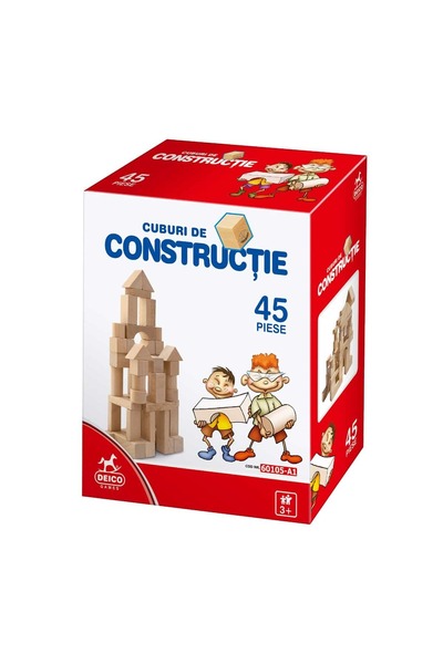 D-Toys Set de construcție cu cuburi din lemn, 45 piese