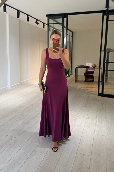 Sezgi Tekin Square Neckline Backless Plum Sandy Dress