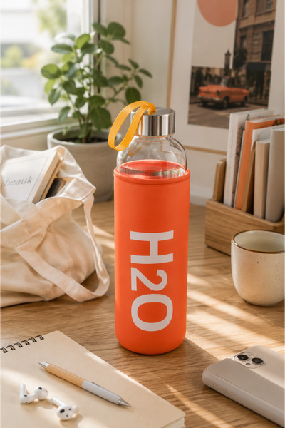 H2O 1 Lt Kilifli Cam Matara Pastel