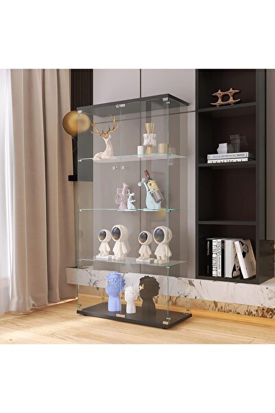 MODERN 64.5'' Glass Display Cabinet 4-Shelf Black Display Case with Two Glass...