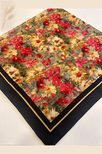 KB Bursa İpek Patterned Cotton Scarf Stitched 100X100Cm