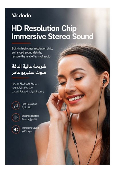 Mcdodo Type-C Wired Earphones Flat Ear, USB-C Stereo Audio, Android Phones Tablet Laptop