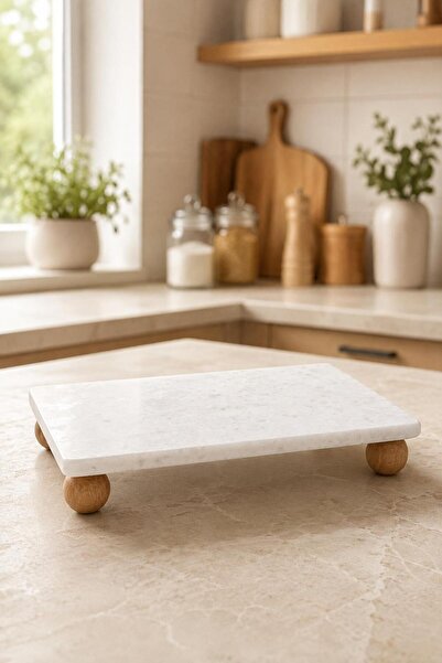 İLİVA Natural Marble Presentation Plate with Ball Feet 23X12 cm Decorative Se...
