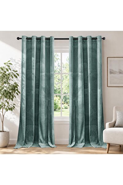 OtherMax Set 2 Perdele Termice Opace Verzi 145x140 cm — perdele catifea, perd...