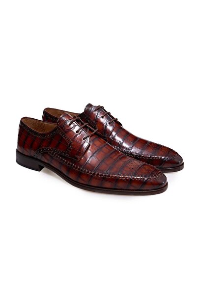 FRANCO CALVANI Tan Color Lace-Up Genuine Leather Men's Shoes