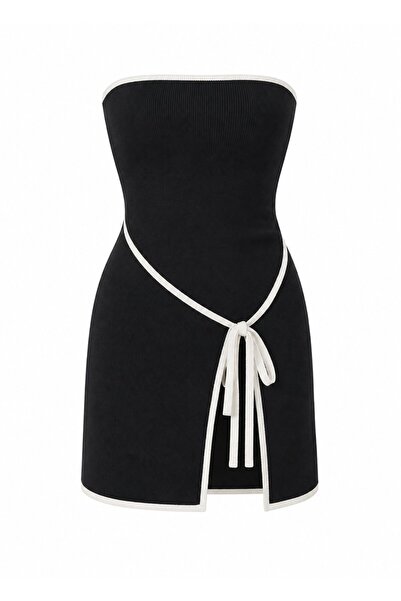 Laluvia Black Knitted Ribbed Mini Dress - 2Y9982