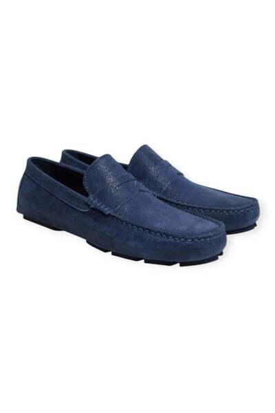 FRANCO CALVANI Dark Blue Color Laceless Genuine Leather Men's Shoes