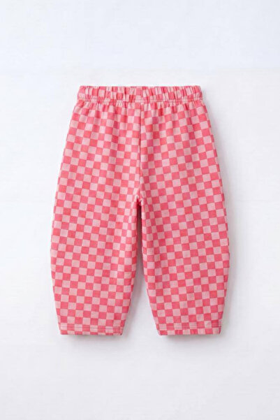 NOBLEKIDS Girl's Square Patterned Balloon Cut Sweatpants Pink