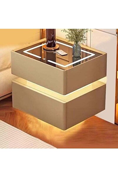 NKX Modern Bedside Nightstand Table with LED Mirror, Sensor Light, Wireless C...