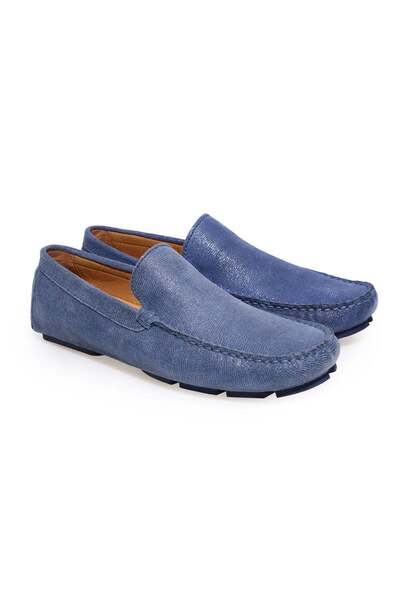 FRANCO CALVANI Blue Color Laceless Genuine Leather Men's Shoes