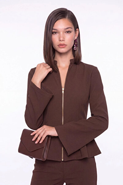 cemo Fermuarlı Peplum Bluz Uzun Kollu