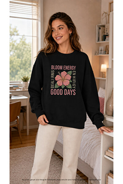caddekombin Women's Bloom Energy Floral Printed Round Crew Neck Long Sleeve S...