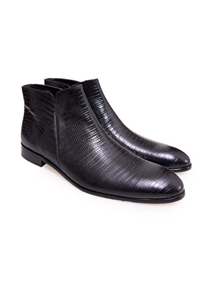 FRANCO CALVANI Black Color Laceless Genuine Leather Men's Boots