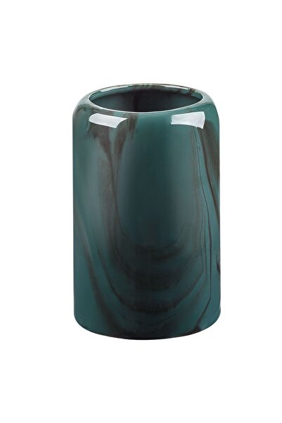 Zâna Casei Round Ceramic Toothbrush Holder Green Marble 7.5x12.5cm
