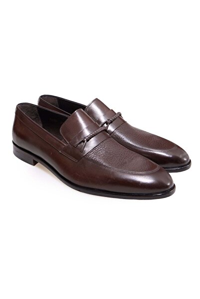 FRANCO CALVANI Brown Laceless Genuine Leather Men's Shoes