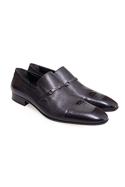 FRANCO CALVANI Black Color Laceless Genuine Leather Leather Sole Men's Shoes