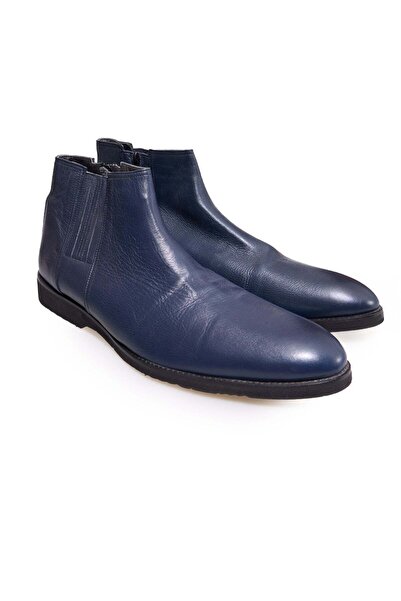 FRANCO CALVANI Dark Blue Color Laceless Genuine Leather Men's Boots