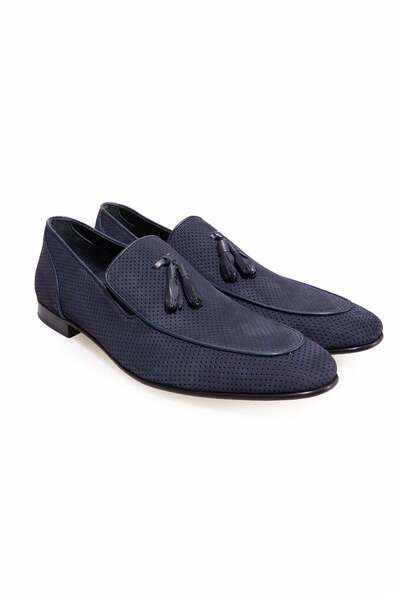 FRANCO CALVANI Dark Blue Color Laceless Genuine Leather Men's Shoes