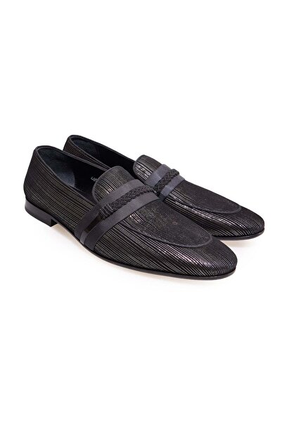 FRANCO CALVANI Black Color Laceless Genuine Leather Suede Men's Shoes