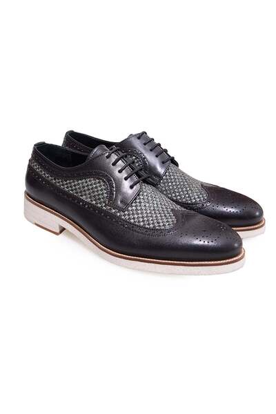 FRANCO CALVANI Black Color Lace-Up Genuine Men's Shoes