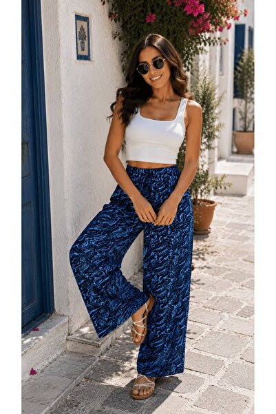 THEBEK Viscose Basic High Waist Wide Leg Lace-Up Women's Trousers Dasanli