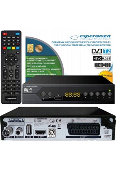 ESPERANZA MODEL NOU DVB-T2 HEVC H.265 Decodor Tuner TV Terestru EV107R + cabl...