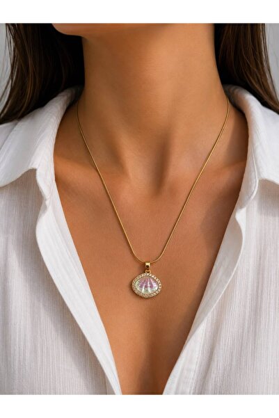 stainless steell Pearlescent Shell Figure Steel Necklace