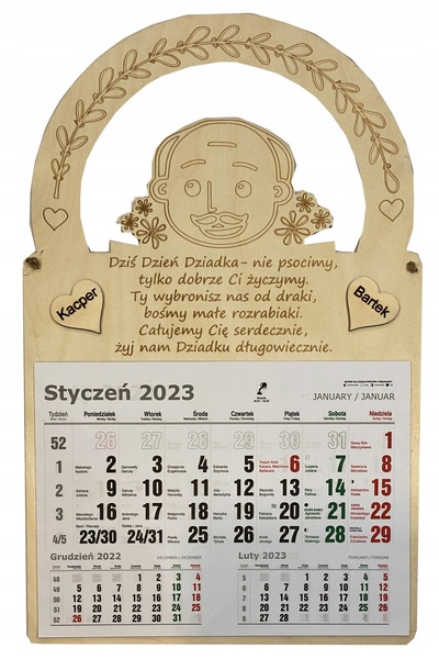 NO BRAND Calendar mare din lemn, Ziua Tatălui, cu nume gravate