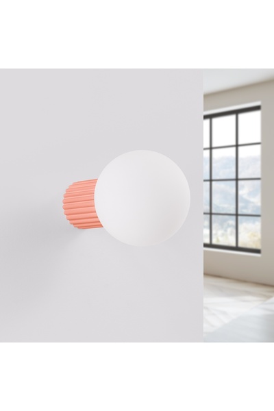 Sollux Lighting Aplică de perete, sticlă canelată piersică, glob alb de 12 cm...