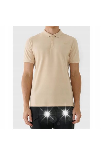 4F Tricou polo bărbați M555 bej 4FWAW25TPTSM555 83S Mărimea S