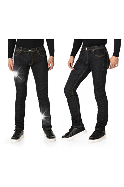 NO BRAND 666 W29 L36 Blugi lungi negri pentru bărbați