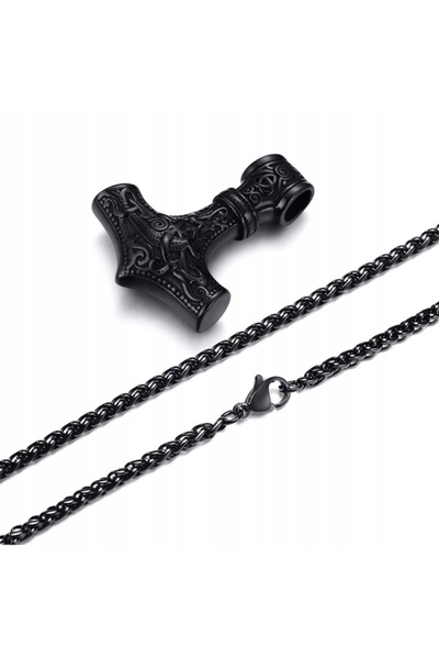 NO BRAND CIOCANUL MARELUI THOR VIKINGI NEGRI + LANȚ DE OȚEL