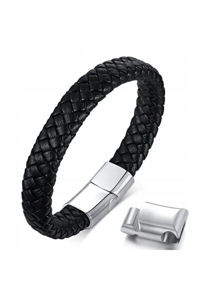 NO BRAND Brățară din piele clasică împletită cu închidere magnetică + extensie