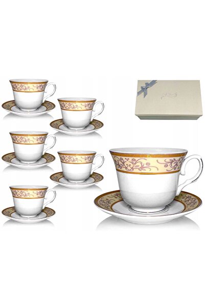 NO BRAND Set de cești din porțelan de 250 ml, 6+6, cu farfurioare – Set de ca...