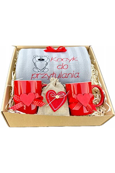 NO BRAND Cadou original de Ziua Îndrăgostiților: Set de pătură brodată și căni