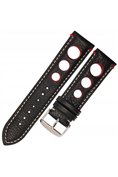 NO BRAND TEKLA BO12 - 24mm - Negru / Alb - Curea de ceas din piele