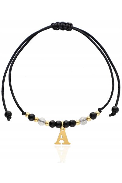 NO BRAND Brățară cu litera AGAT, pietre naturale, aur negru, argint 925