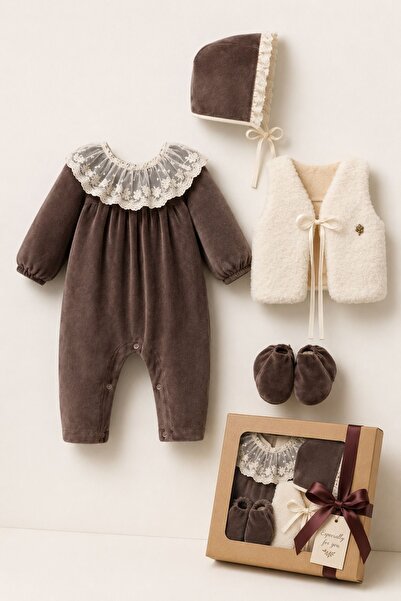 Minytrendy Baby Girl Newborn Premium Velvet Jumpsuit Plush Vest Bonnet Bootie...