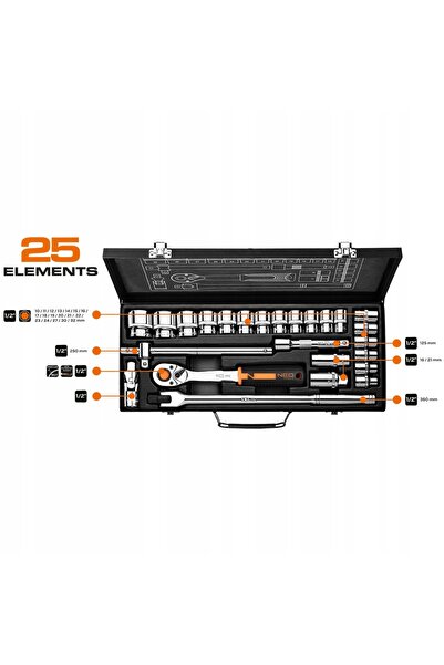 NEO Tools Set de chei tubulare 1/2'' 25 piese 10-036