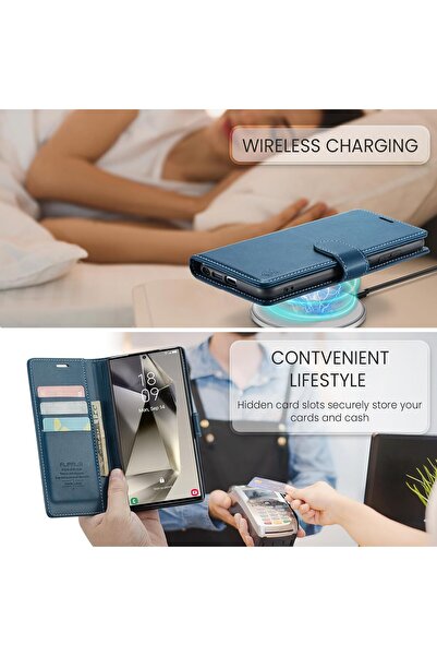 Samsung Husă de telefon Galaxy S24 Ultra, tip carte, din piele, cu blocare RFID