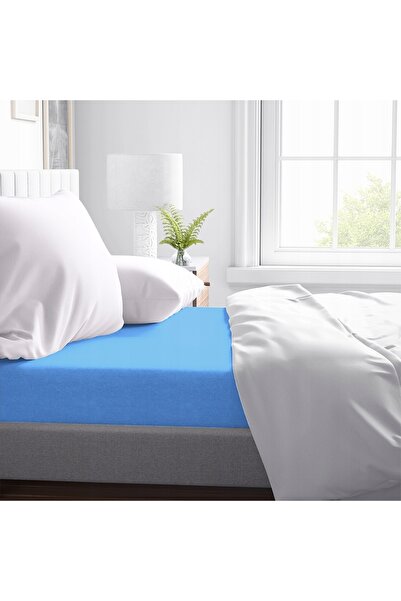 NO BRAND Cearșaf de pat din jerseu cu elastic 200x220 cm bumbac albastru KUGO...