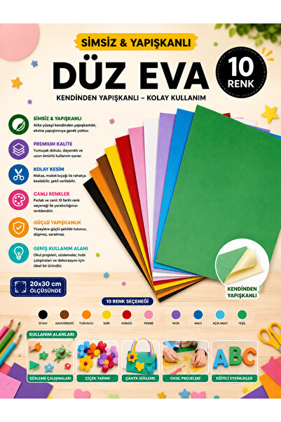 u.s.m ucuzsanalmarket Simsiz Yapışkanlı Eva A4 Boyunda 10 Renk